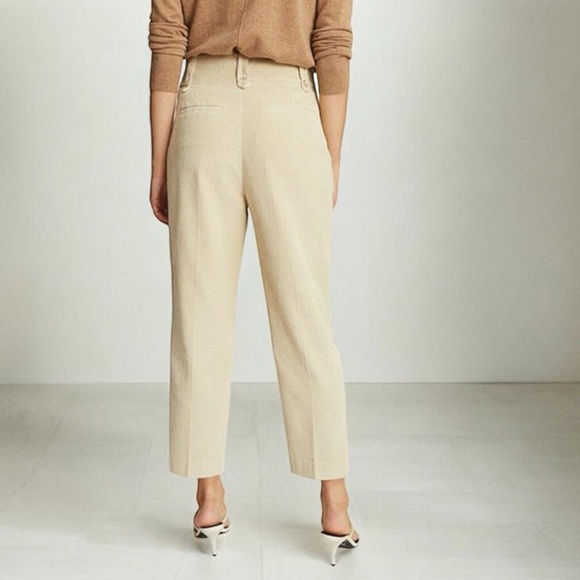 REISS Beige Cream High Waist Corduroy Tailored Pants US 10 UK Ankle Classic NWT - Picture 4 of 7